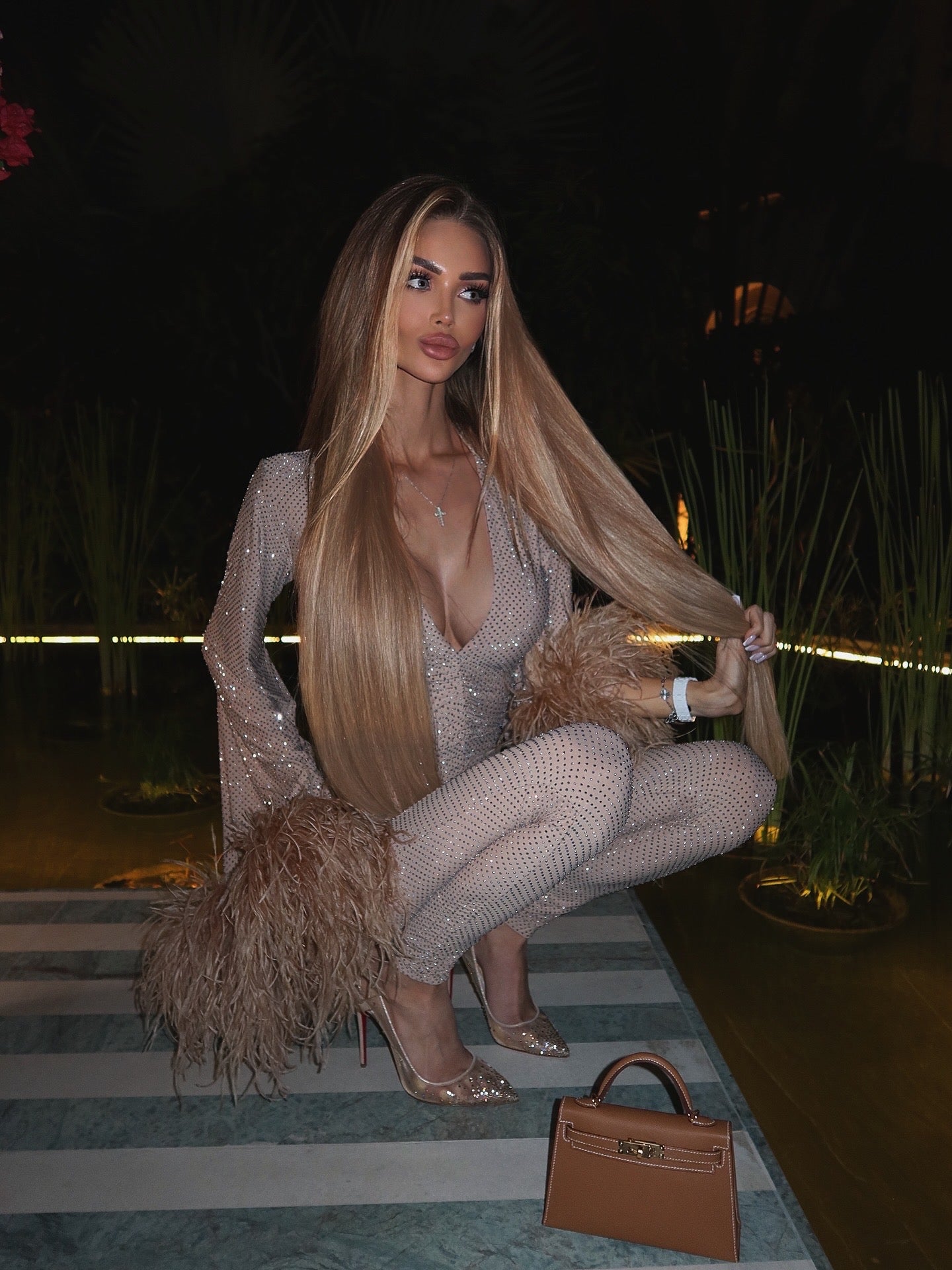 PANTHER CRYSTAL JUMPSUIT BEIGE
