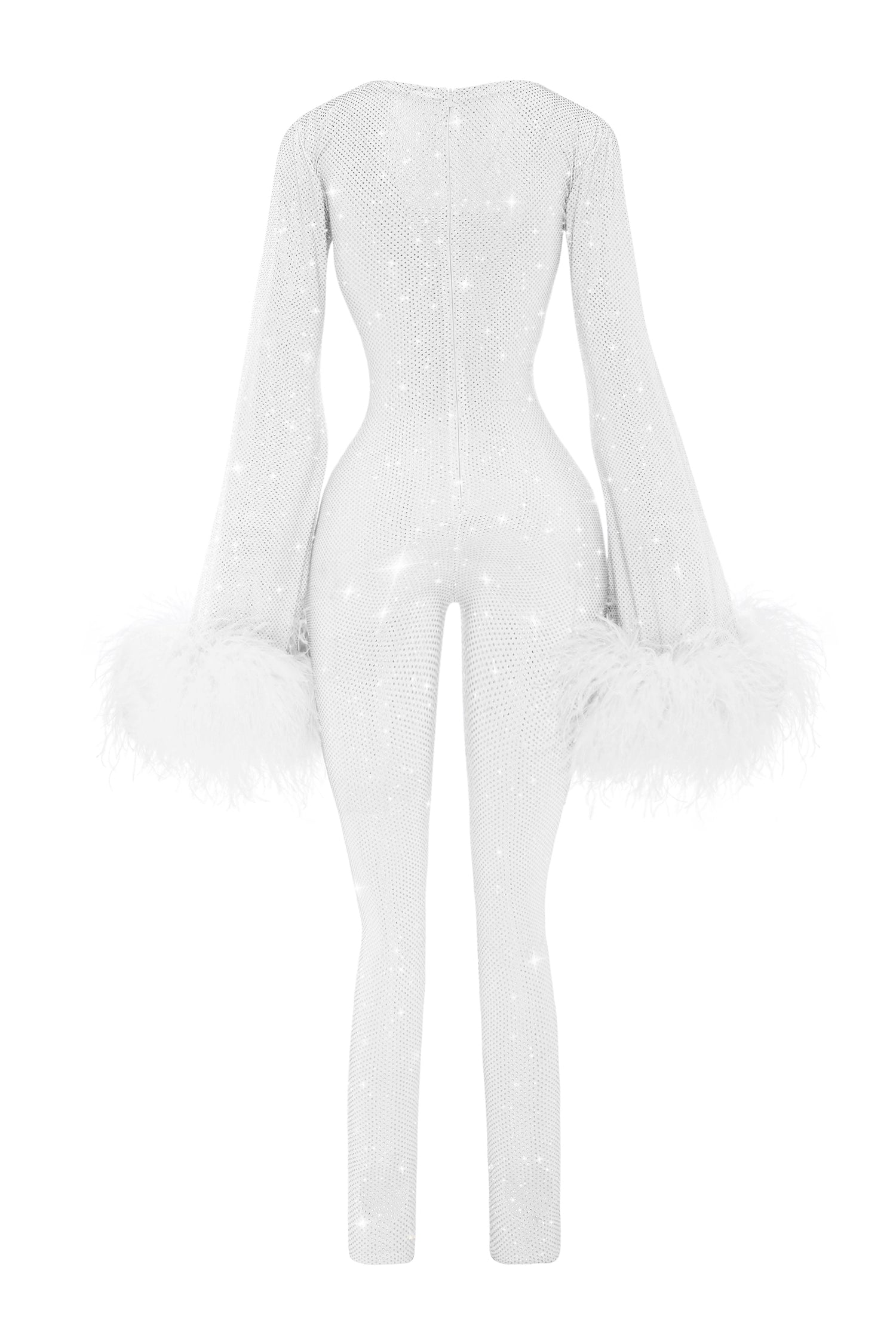 WHITE PANTHER CRYSTAL JUMPSUIT