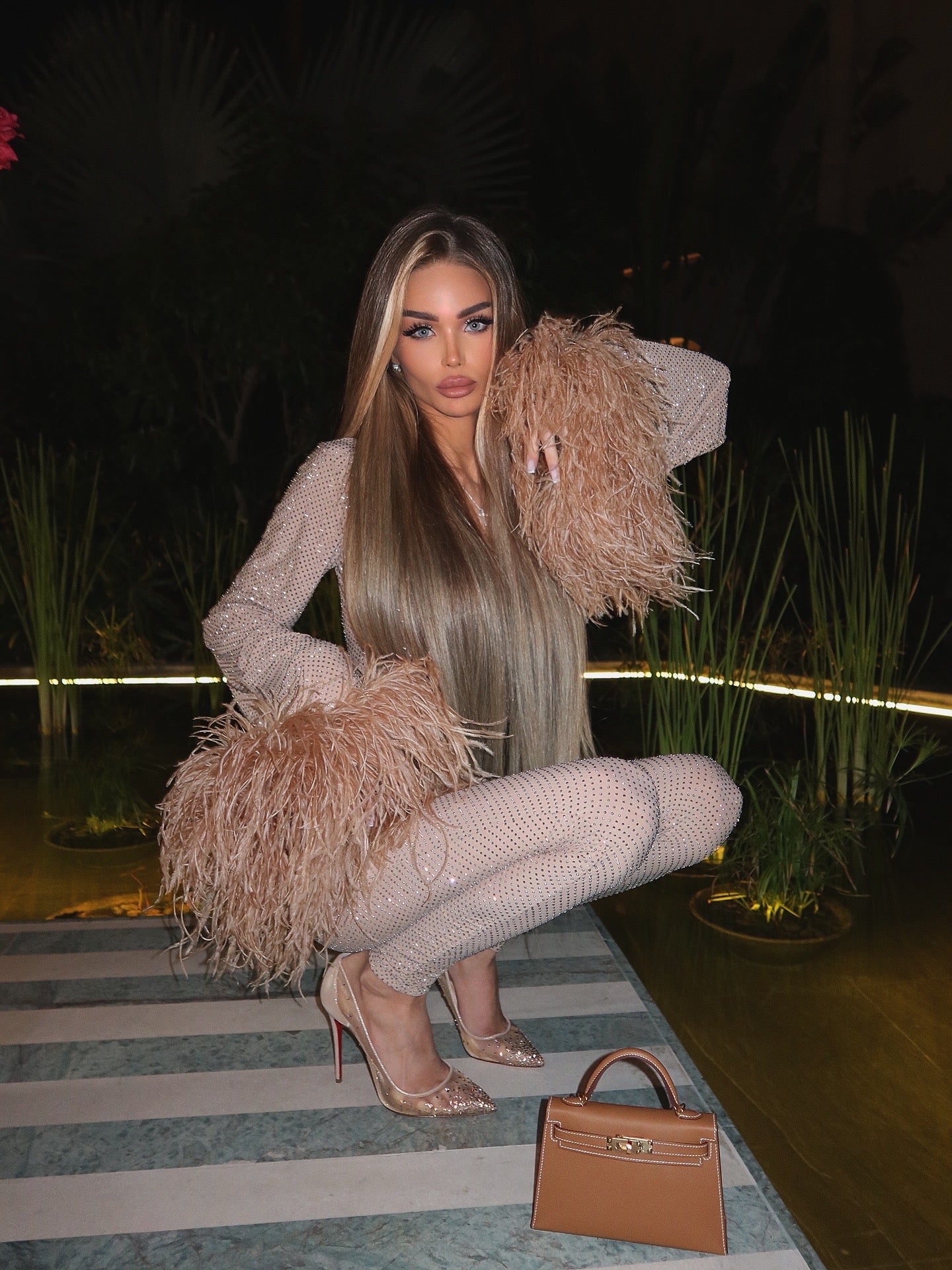 PANTHER CRYSTAL JUMPSUIT BEIGE
