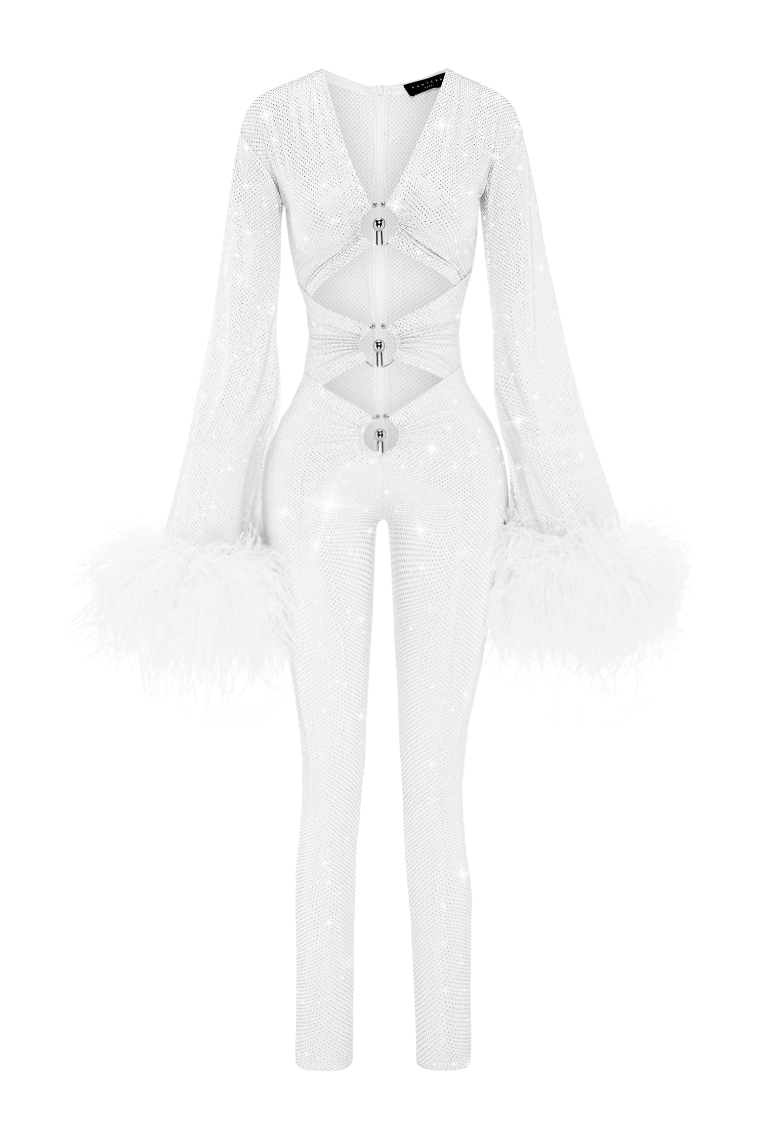 WHITE PANTHER CRYSTAL JUMPSUIT